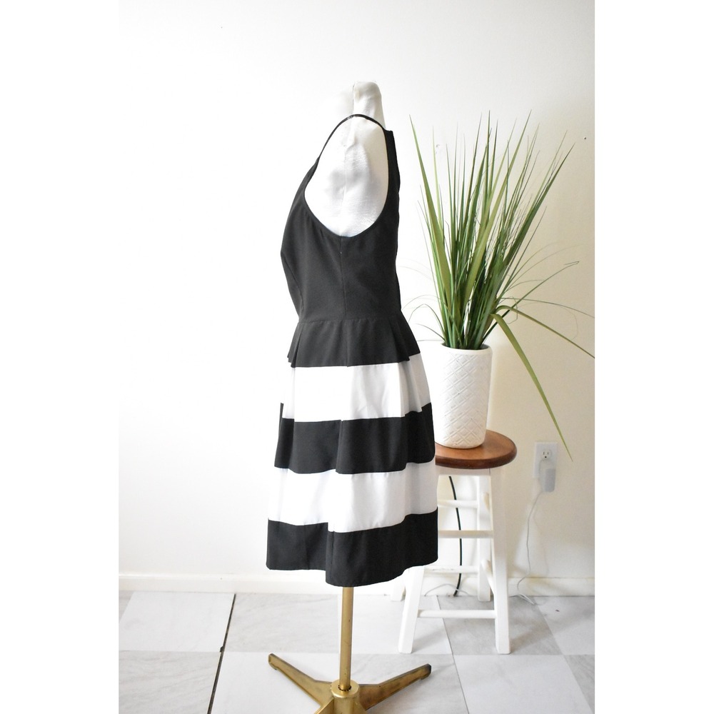 B. Darlin Fit Flare Dress Women 5/6 Black White Y2K Striped Halter Pleated - Picture 4 of 10